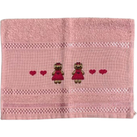 Toalha Lavabo Ponto Cruz com Borbado da Vovó Alice Coração Rosa