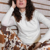 Blusa Canelada Manga Longa Básica Feminina Off White