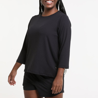 Blusa Feminina Manga Sete Oitavos Canelada Preta
