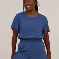 Blusa Manga Evasê Visco Azul Ciano