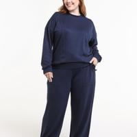 Calça Pantalona Moletom Feminina Básico Azul Marinho