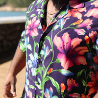 Camisa Masculina Manga Curta Estampa Floral Anoitecer