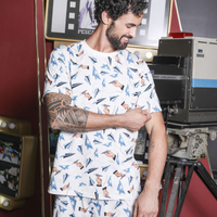 Camiseta Gola Careca Estampa Aviãozinho Silvinho
