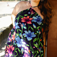 Vestido Curto Frente Única Estampa Floral Anoitecer