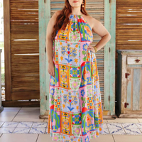 Vestido Longo Alça Fina Estampa Zazulejo