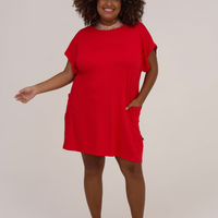 Vestido Reto Básico com Bolsos Visco Comfort Vermelho