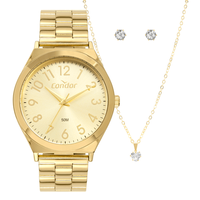 Kit Relógio Condor Feminino Dia A Dia Dourado - CO2036MZH/K4X Kit Condor Feminino Dia A Dia Dourado - CO2036MZH/K4X