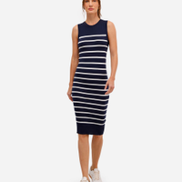 Vestido midi básico feminino de tricot listrado azul