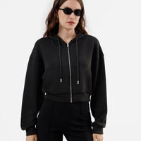 Blusão feminino de moletom com capuz preto