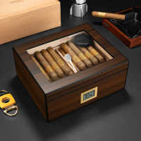 Spanish Cedar Cigar Humidor Large Capacity with Hygrometer And Humidifier Double Layer High Transparency Window Cigar Box
