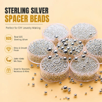 S925 Sterling Silver Plain Round Beads Smooth Ball Spacers DIY Jewelry Accessories Polished Metal Beads Handcraft Supplies