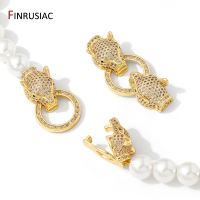 18K Gold Plated Brass Inlaid Zircon Leopard Head Pearl Clasps Fasteners,Lock For Jewelry,DIY Bracelet Necklace Making Supplies