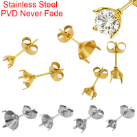 20pcs PVD Never Fade Stainless Steel Earrings Settings 5 6 8 mm Zirconia Stone Cabochon Base With Earrings Back Jewelry Making