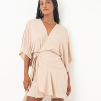 Vestido transpassado curto bege