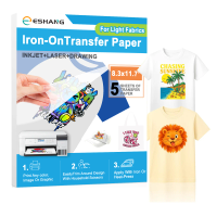 5 sheets of A4 premium heat transfer paper suitable for light-colored fabrics, for use with inkjet and laser printers
