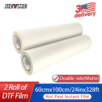 2 Roll 60cmx100m/24inx328ft DTF Transfer Film Hot Peel Instant Film Double Side Matte Direct Transfer Film for Heyme Printer