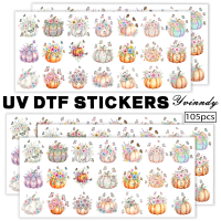 105Pcs/Set Watercolor Flower Pumpkin Keychain Transfer Paper UV DTF Transfer Paper Durable High-viscosity Transfer Paper