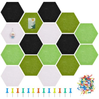 16Pcs 4 Colors Hexagon Felt Cork Board Tiles Self-Adhesive Cork Bulletin Board with 100Pcs Push Pins Removable Felt Corkboard F