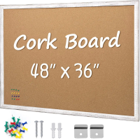 Cork Bulletin Board 36x48, White Wood Framed Large Notice Board with 16 Push Pins for Home Office School Wall Mounted