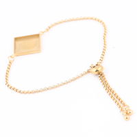 3pcs Stainless Steel Gold Plated Chain Bracelet Base Settings Fit 15mm Square Cabochon Bacelets Bezel Blanks For Jewelry Making