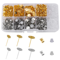 1400Pcs/Lot Blank Post Earring Studs Base Pins Box With Earring Plug Findings Ear Back For DIY Jewelry Making Kits Jewelry Box