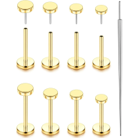 Drperfect Threadless Flat Back Earrings Gold-plated Nose Rings Studs for Women Men Surgical Steel Cartilage Helix Piercing Jewel