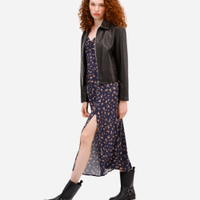 Vestido midi feminino de viscose manga bufante floral azul