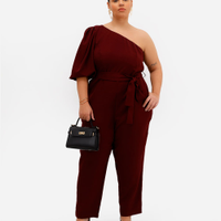 Macacão ombro único feminino plus size vinho