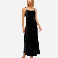 Vestido longo feminino de veludo franzido preto