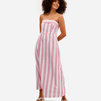 Vestido midi feminino de viscose sem alça listrado rosa