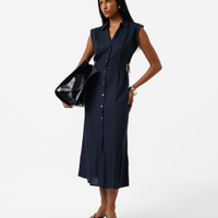Vestido midi chemise feminino com linho azul