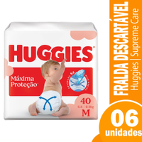 Fralda Descartável Huggies Supreme Care Mega Tamanho M - 6 Pacotes com 40 Fraldas - Total 240 Tiras