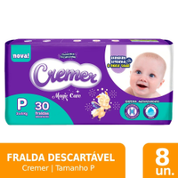 Fralda Descartável Cremer Jumbo Tamanho P - 8 Pacotes com 30 Tiras - Total 240 Tiras