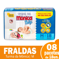 Fralda Descartável Turma da Mônica Jumbinho Tamanho M - 8 Pacotes com 18 Fraldas - Total 144 Tiras