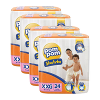 Fralda Descartável Pom Pom Shortinho Jumbo Tamanho XXG - 4 Pacotes com 24 Fraldas - Total 96 Tiras