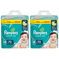 Fralda Descartável Pampers Confort Sec Super Tamanho M - 2 Pacotes com 70 Fraldas - 140 Total Tiras