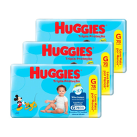 Fralda Descartável Huggies Hiper Tripla Proteção Tamanho G - 3 Pacotes com 78 Fraldas - Total 234 Tiras