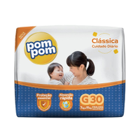 Fralda Descartável PomPom Clássica Econômica Tamanho G - 8 Pacotes com 30 Fraldas - Total 240 Tiras