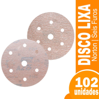Disco Lixa Norton A275 P150 152mm com 6 Furos - Embalagem com 102 Unidades