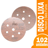 Disco Lixa Seco Norton A275 P80 152mm com 6 Furos - Embalagem com 102 Unidades