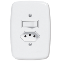 Interruptor Ideale Pluzie 1 Tecla Paralela + 1 Tomada 2P+T - 10A com Placa 4X2 Branca