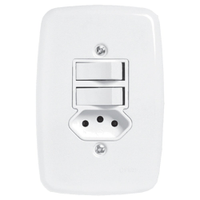 Interruptor Ideale Pluzie 2 Teclas Simples + 1 Tomada 2P+T 10A Com Placa 4x2