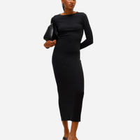 Vestido midi feminino manga longa texturizado preto