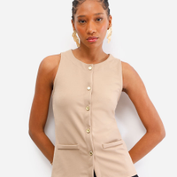 Colete feminino alongado bege