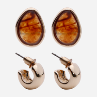Kit de 2 brincos argola e gota com resina dourado