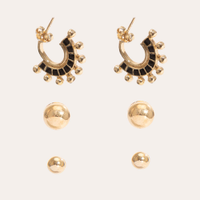 Kit de 3 Brincos Femininos com Esferas Dourado