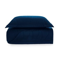 Colcha Solteiro Trussardi 1 Porta Travesseiro 300 Fios Cetim 100% Algodão Egípcio Novara Marinho