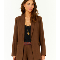 Blazer Feminino Alfaiataria Bolso Frontal - Marrom
