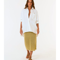 Saia Midi Tricot Lurex Detalhe Cós