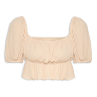 Blusa Cropped Com Babados - Bege